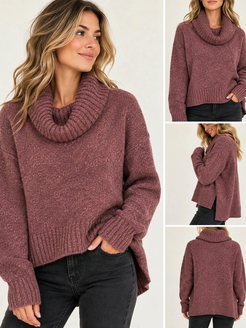 Michael Kors Burgundy Cowl Neck High Low Sweater Size L
